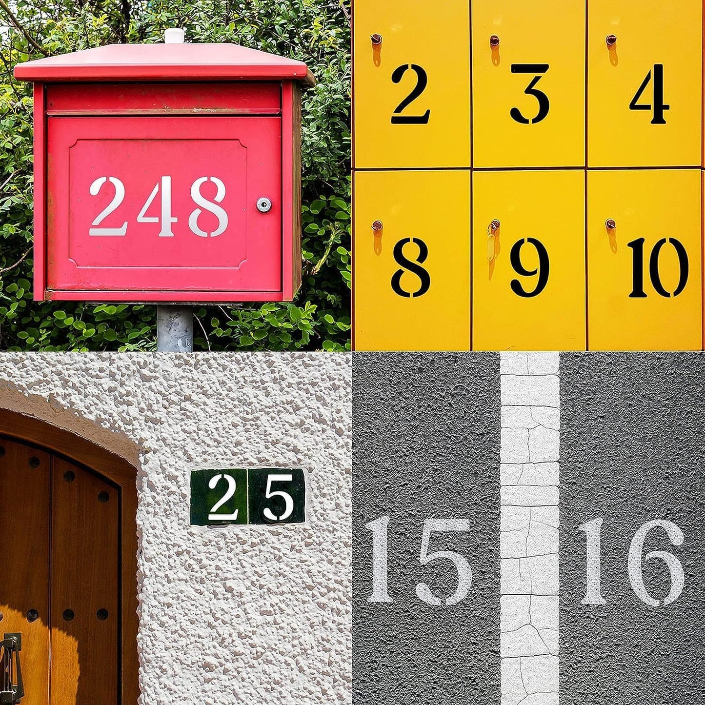 YEAJON 8 Inch Curb Stencil Kit 0-9 Address Number Stencils, 20Pcs Reusable 14 Mil Mylar Plastic Templates for Painting on Road, Wall, Wood, Mailbox