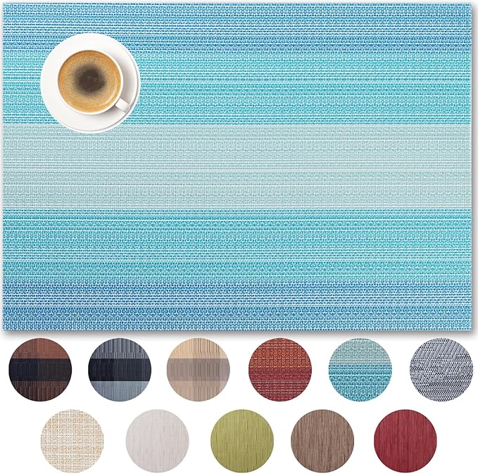 Placemats Set of 8 - Easy Clean Woven Vinyl Placemats for Dining Table, Indoor/Outdoor Place Mats, Washable PVC Table Mats（Ocean Geode）