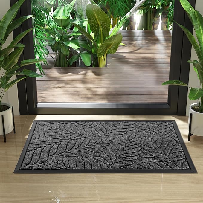 Yimobra Front Door Mat Outdoor Indoor, 29.5x17 All-Season Waterproof Door Mat Outside Entrance, All-Weather Non-Slip Outside Doormat for Garage Patio Entryway, Grey