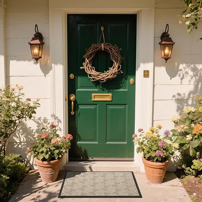 Yimobra Doormat Outdoor Entrance 29.5x17, All-Weather Waterproof Outdoor Mats for Front Door, Non Slip Welcome Door Mat for Patio Proch Outside Entryway Indoor, Light Beige