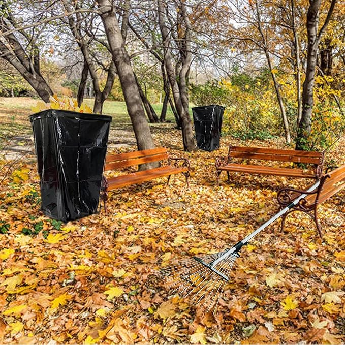 2PCS Trash Bag Holder Outdoor Leaf Bag Support Stand with 15 PCS 39 Gallon trash bags | Metal Garbage Bag Frame Holder for 30-45 Gallons Bags for Camping, Leaves, Gardening Parties