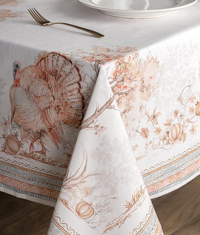 Maison d' Hermine Table Cloth Square Table 100% Cotton 60 x 60 Inches Fall Tablecloth Reusable Everyday Use for Thanksgiving Christmas Decorations Dining Farmhouse Party (Giving Thanks)