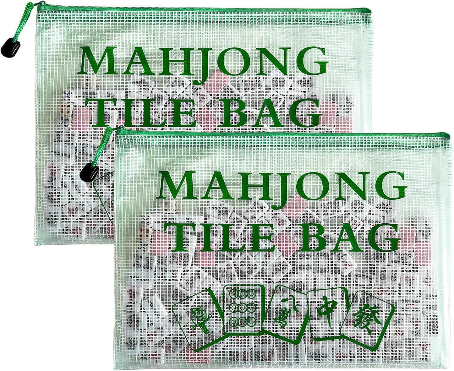 2Pack Mahjong Tile Bag, Case for American Mah Jong Set, Mahjong Gifts Accessories, Portable Card Holder Bouch, Green (Case Only)