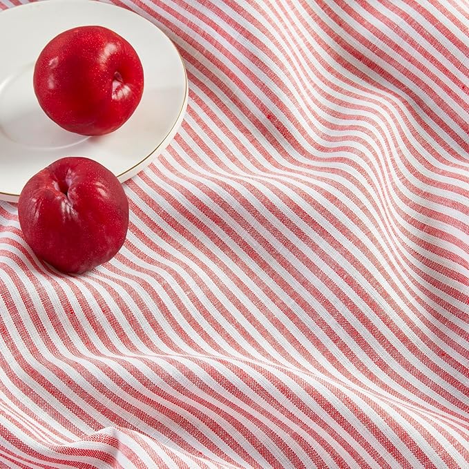 Solino Home Linen Table Runner 36 Inches - Narrow Stripe, 100% Pure Linen Red and White Small Table Runner 14 x 36 Inch Ideal for Dresser and Coffee Tables - Valentines, Winter, Spring, Easter