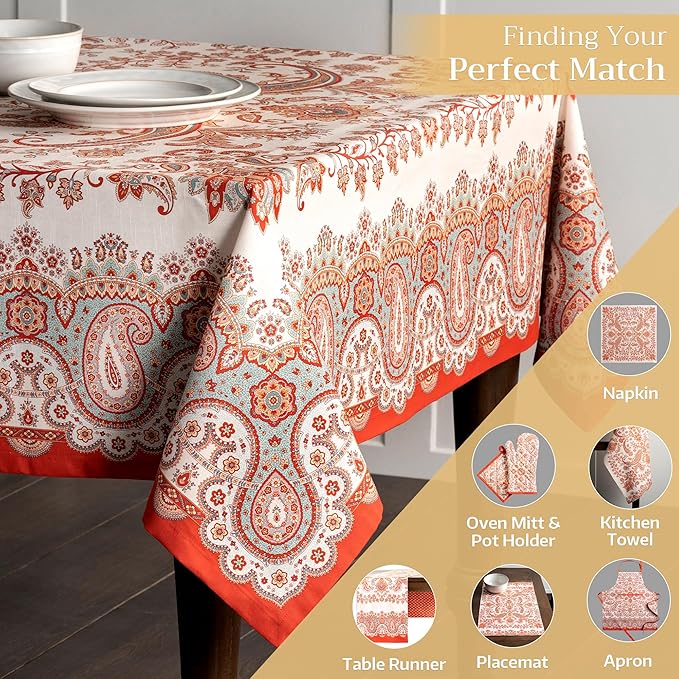 Maison d' Hermine Table Cloth Rectangle Table 100% Cotton 60 x 90 Inches Fall Tablecloth Reusable Everyday Use for Thanksgiving Christmas Decorations Dining Farmhouse Party (Cachemire)