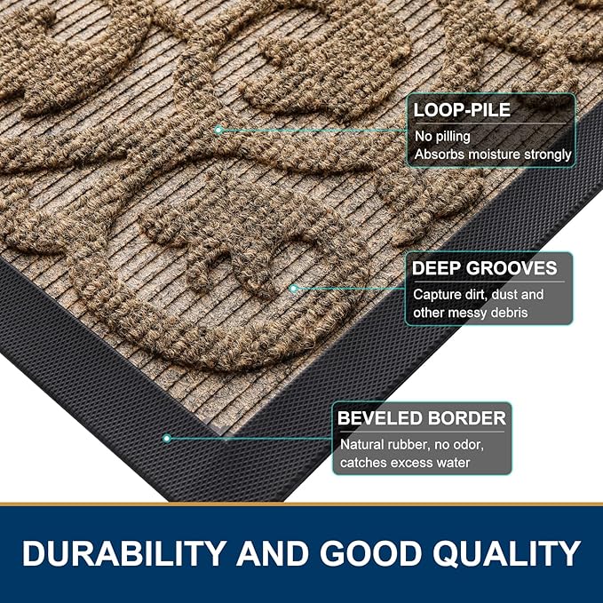 Smiry Welcome Door Mat Outside Entrance, Heavy Duty Trap Dirt and Moisture Easy Clean Low Profile Patio Porch Indoor Outdoor Front Doormat for Entry, 36x24 Inch, Brown