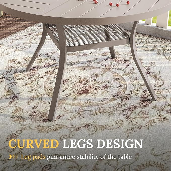 VICLLAX Round Patio Table with Adjustable Umbrella Hole for 4, All Weather Metal Outdoor Dining Table for Lawn Garden, 40.6" Outdoor Coffee Table, Cream Color Frame