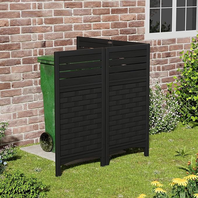 Outdoor Fence Privacy Panels,Resin Privacy Fence Panels for Outside,Air Conditioner Trash Can Pool Equipment Enclosure(4-Pack-Black)