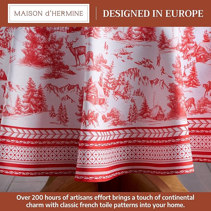 Maison d' Hermine Table Cloth Round Table 100% Cotton 63 Inches Fall Tablecloth Reusable Everyday Use for Thanksgiving Christmas Decorations Dining Farmhouse Party (Winter Jouy)