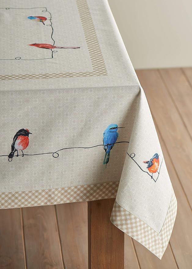 Maison d'Hermine Table Cloth Rectangle Table 100% Cotton 60 x 108 Inches Tablecloth Reusable Decorative for Dining Room, Farmhouse, Home, Party, Festive & Wedding Spring Summer - Birdies on Wire