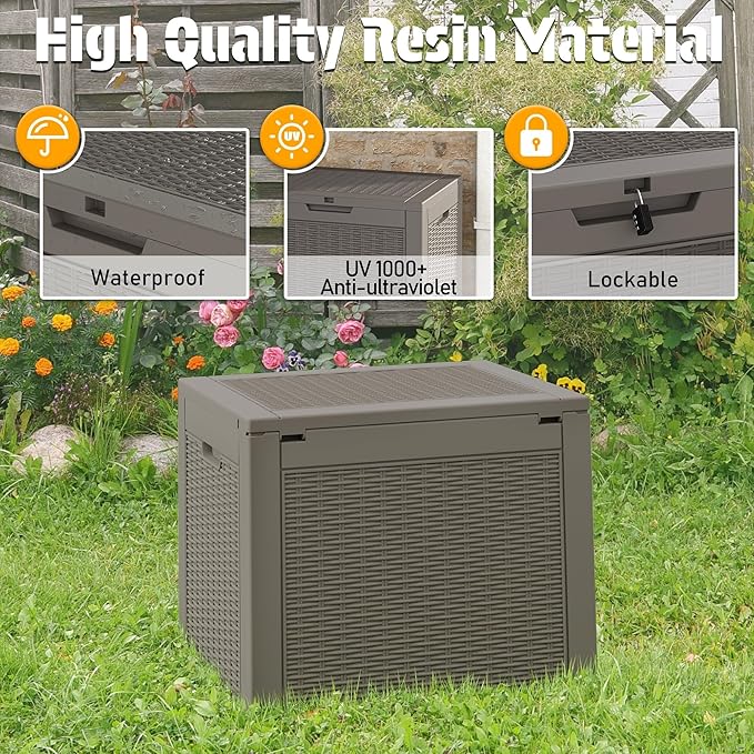 NUNU LAB 31 Gallon Outdoor Storage Box Waterproof, Outside Package Delivery Deck Boxes with Lockable Lid, Backyard Storage Bin For Garden Tools, Patio Cushions Accessories, Gray