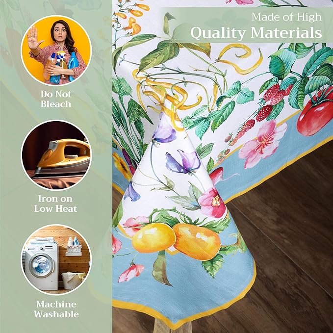 Maison d' Hermine Table Cloth Rectangle Table 100% Cotton 70 x 120 Inches Tablecloth Reusable Decorative Everyday Use for Dining Room, Farmhouse, Home, Party, Festive & Wedding Spring Summer - Giverny