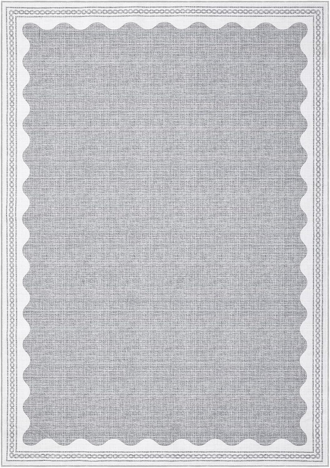 Scalloped 3x5 Rugs for Entryway, Small Area Rugs Solid Grey Rug for Bedroom Girls, 3x5 Washable Rugs for Living Room, Non Slip Scalloped Bath Mat, Soft Dorm Nursery Carpet for Bedside