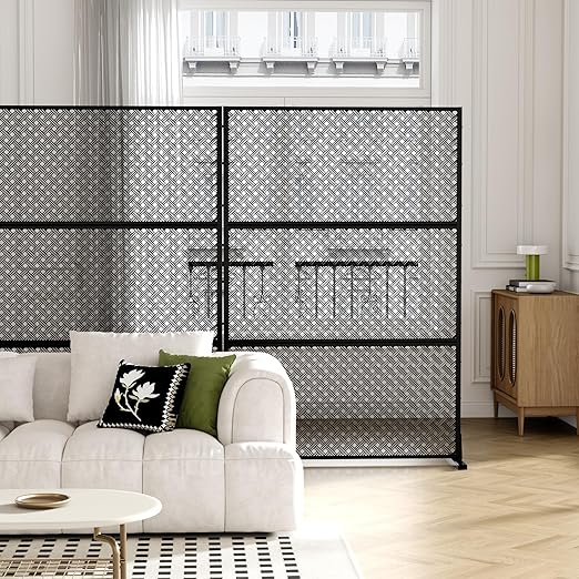 Casaphoria Metal Privacy Screen Outdoor, 72" H x 47" W Freestanding Decorative Privacy Screen for Patio Deck Balcony Garden with Stable Base, Black-Jason