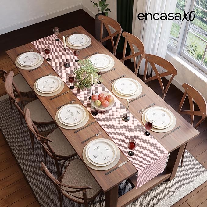 Encasa XO Cotton Dining Table Runner | Ticking Red | Size 13x94 in - Machine Washable & Durable