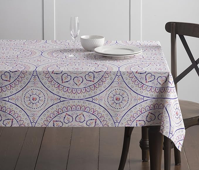 Maison d' Hermine Table Cloth Rectangle Table 100% Cotton 60 x 90 Inches Tablecloth Reusable Decorative Everyday Use for Dining Room, Farmhouse, Home, Party, Festive & Wedding Spring Summer - Mandala