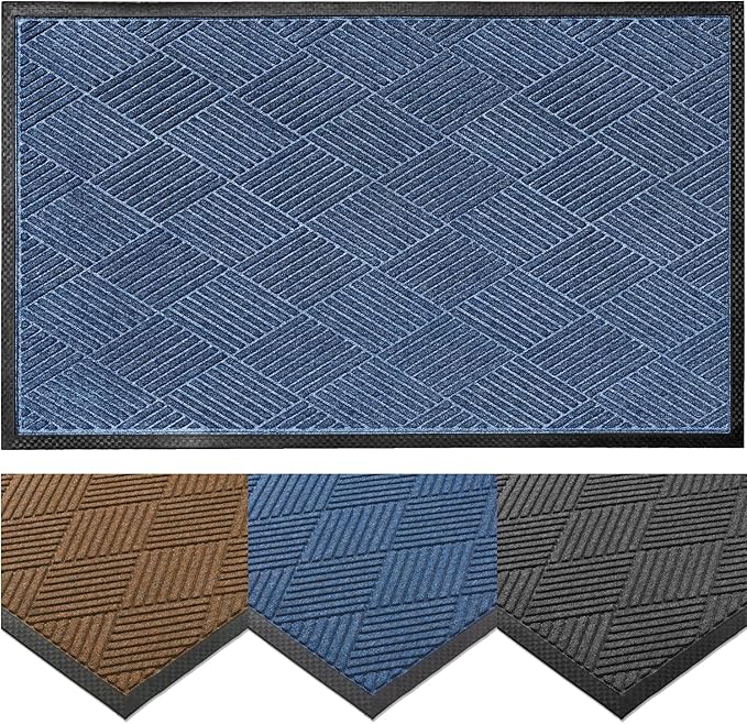 Ecomills Deluxe Diamond Entrance Door Mat, X-Large Heavy Duty Absorbent Rubber Rug, Blue, 3’ X 5’ feet