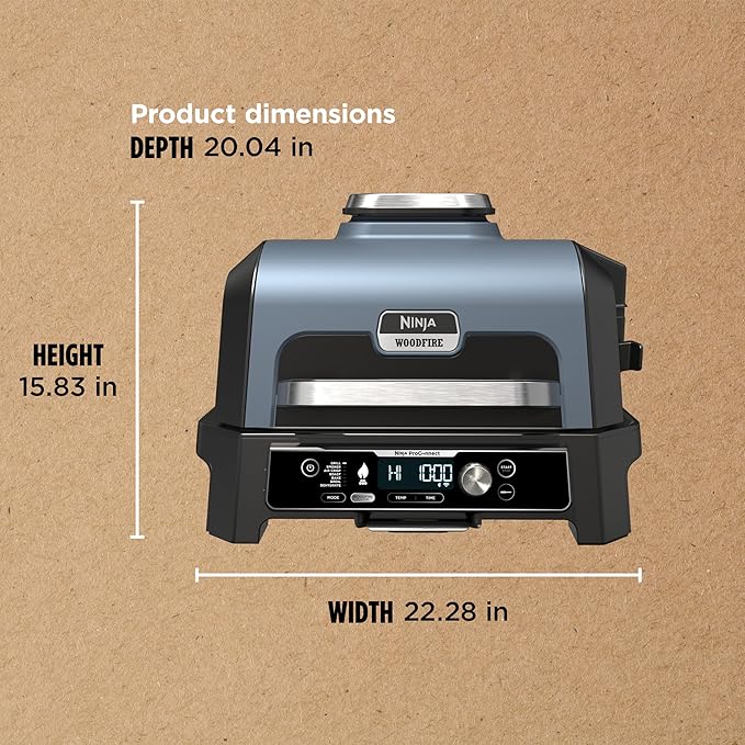 Ninja OG951 Woodfire Pro Connect Premium XL Outdoor Grill & Smoker, Bluetooth, App Enabled, 7-in-1 Master Grill, BBQ Smoker, Outdoor Air Fryer, Woodfire Technology, 2 Built-In Thermometers, Black/Blue