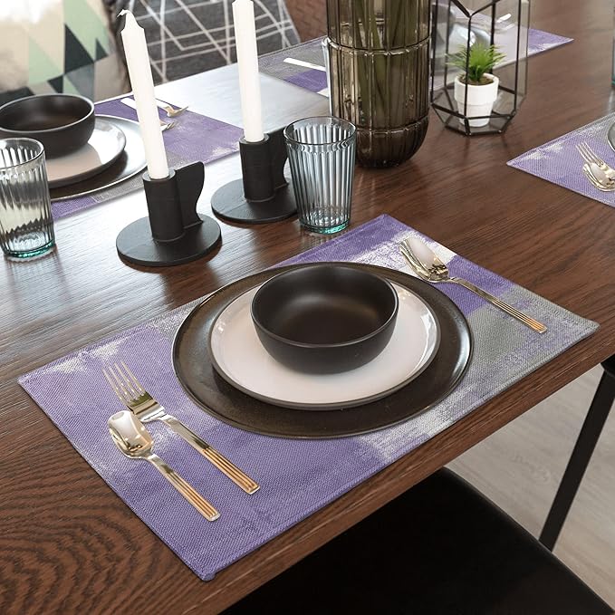 Modern Art Placemats Set of 4 Purple Abstract Painting Place Mats Washable Linen Grey Placemat for Dining Table Kitchen Party Home Decor 18x12 Inches