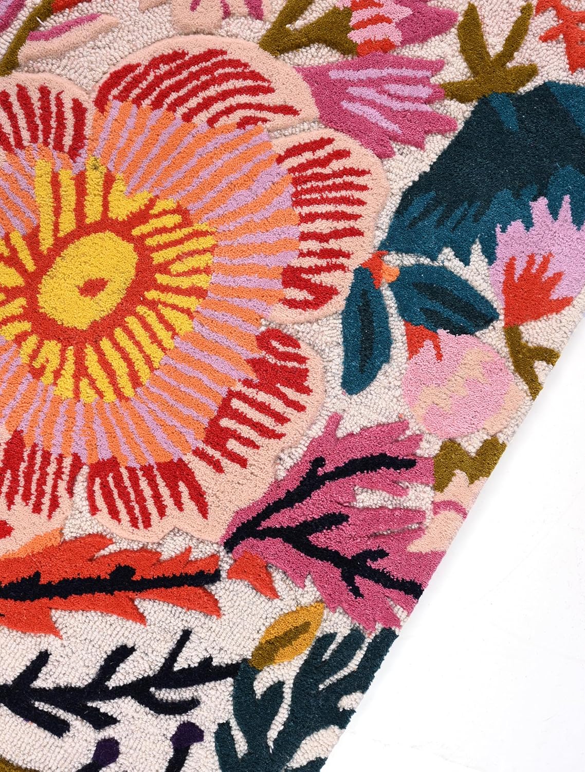 Handmade Wool Floral Area Rug for Living Room | Elegant Flower Garden Design, Soft, Thick and Durable | Bedroom, Dining Room & Home Decor Carpet (7' Round, Floral E)