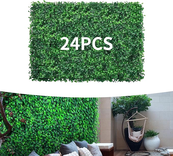 24PCS 24x16inch Artificial Boxwood Panels - UV Protected Privacy Screen Indoor Outdoor Garden Fence