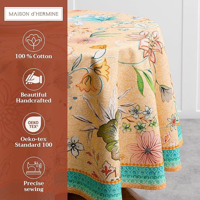 Maison d' Hermine Table Cloth Round Table 100% Cotton 69 Inches Tablecloth Reusable Decorative for Dining Room, Farmhouse, Home, Party, Festive & Wedding Spring Summer - Luxury Loft – Peach