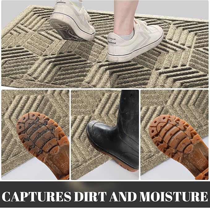 Yimobra Large Door Mat 47x24, All-Season Waterproof Outdoor Mats for Front Door Entrance with Drainage Holes, Heavy Duty Non-Slip Doormat for Garage Patio Entryway Indoor, Beige