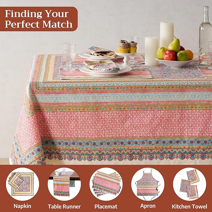 Maison d' Hermine Premium Table Cloth Rectangle Table 100% Combed Cotton 108 x 70 Inches Tablecloth Reusable Decorative for Dining Room, Farmhouse, Home, Party, Festive & Wedding - Lauris