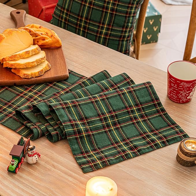 Green Yellow Plaid Christmas Table Runner, Winter Holiday Table Runners 72 inches Long Xmas Decorations Indoor Outdoor Farmhouse Home Kitchen Dining Party Decor