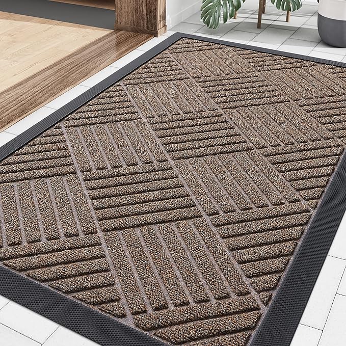 Smiry Front Door Mat Outside Entrance, Heavy Duty Outdoor Indoor Mat, Natural Rubber Doormat, Non Slip, Trap Dirt and Moisture, Easy Clean, Low Profile Patio Porch Entryway Mat, 29.5x17, Mix Brown
