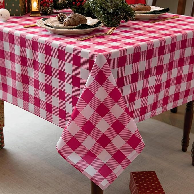 Gingham Tablecloth Fabric - Oblong 58x120 Water Resistant Valentine's Table Cloth for Indoor/Outdoor Use - Tabletop Cover Perfect for Birthday, Picnics, Gardens, and Valentines