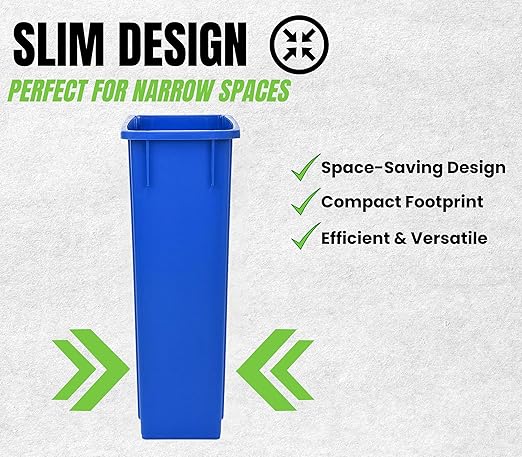 Alpine Commercial Slim Trash Can 23 Gallon - Set of 3 Tall Blue Recycle Bin – Space-Saving, Leakproof Plastic Waste Receptacles for Office, Janitorial & Public Use