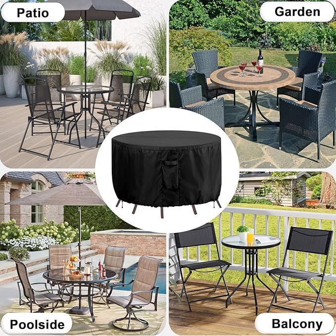 OutdoorLines Outdoor Waterproof Patio Table Furniture Set Covers - Round Couch Sectional Cover Outside Weatherproof Patio Furniture Covering for Deck, Lawn and Backyard 84" Dia x 28" H, Black