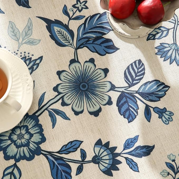 Vintage Blue and White Square Tablecloth,French Linen Floral Wrinkle Free Tablecloths,Decorative Table Cover for Kitchen,Dining,Tea Party,Thanksgiving,Christmas,67"*67"-Suqing