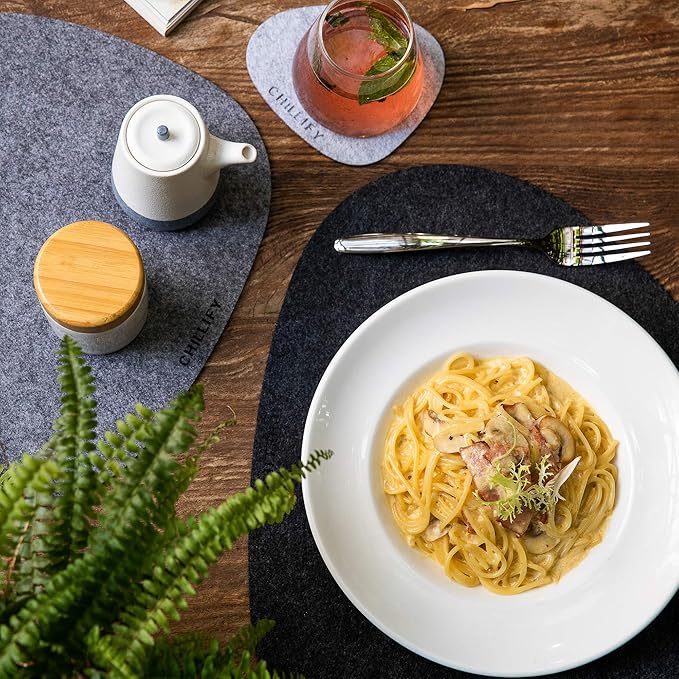 Chillify Table Coaster Set | Non-Slip, Heat-Resistant, Washable Placemats | Suitable for Garden | Gray Oval | 2x3 Inches (Set of 2)