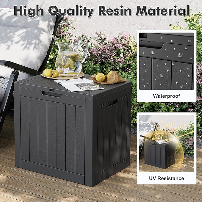 Outdoor Storage Deck Box Waterproof,Garden Tool,Backyard Cushion,Poolside Storage,Small Resin Delivery Boxes for Outside,Lockable Lid (32 Gallon, Black)