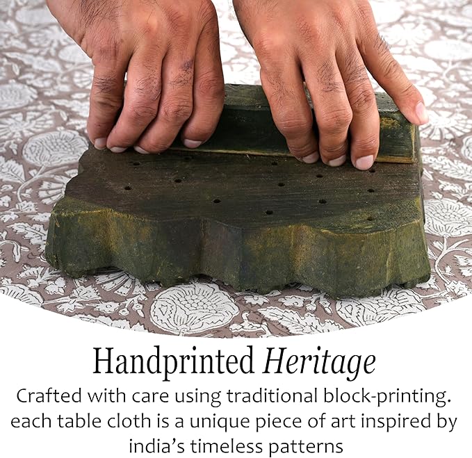 CPC Rustic Brown Tablecloth 100% Cotton 80x120 Inch Indian Block Print Rectangle Table Cover, Table Cloth for Gifting in Weddings, Halloween, Fall, Christmas, Thanksgiving