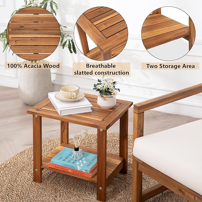 Double Adirondack Side Table, Weather-Resistant Rectangular End Table for Patio, Garden, Lawn, and Living Room. Ideal as a Stylish Indoor and Outdoor Side Table Companion, Natural