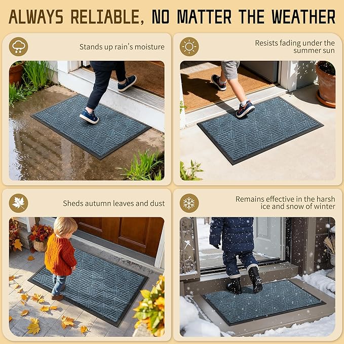 Yimobra Outdoor Mats for Front Door 29.5x17, Stops Mud & Dirt at Entrance, Fits Garage & Patio, All-Weather Waterproof Non Slip Outdoor Indoor Welcome Mat, Mix Blue