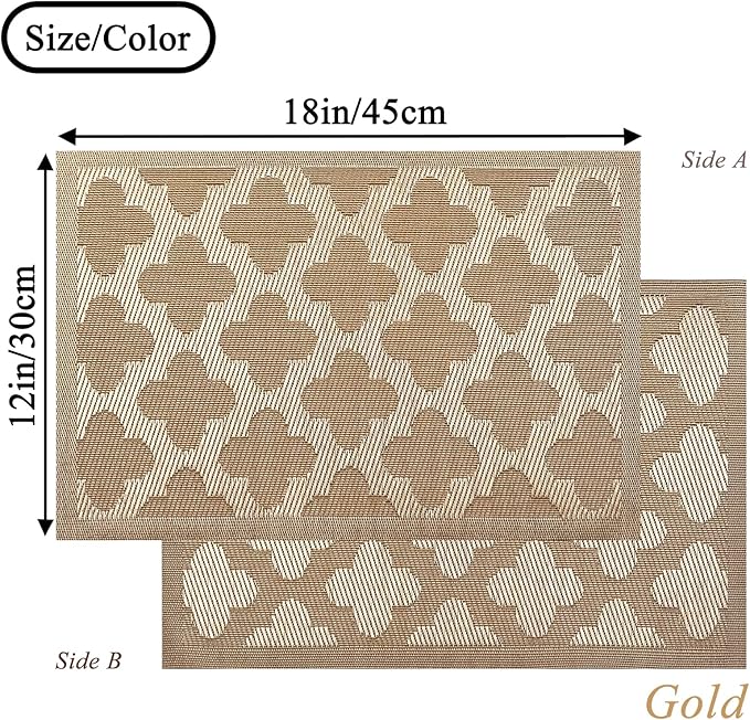 Elegant Placemats Vinyl Woven Heat-Resistant Placemats Set of 8 Washable Easy to Clean Table Mats for Dining Room and Decorate (Gold)
