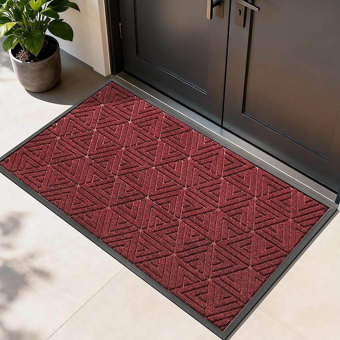 Yimobra Extra Large Door Mat 60x36, All-Weather Waterproof Non-Slip Welcome Matt Outdoor, Heavy Duty Non Slip Doormat for Entryway for Patio and Garage Indoor, Easy Clean, Black Red