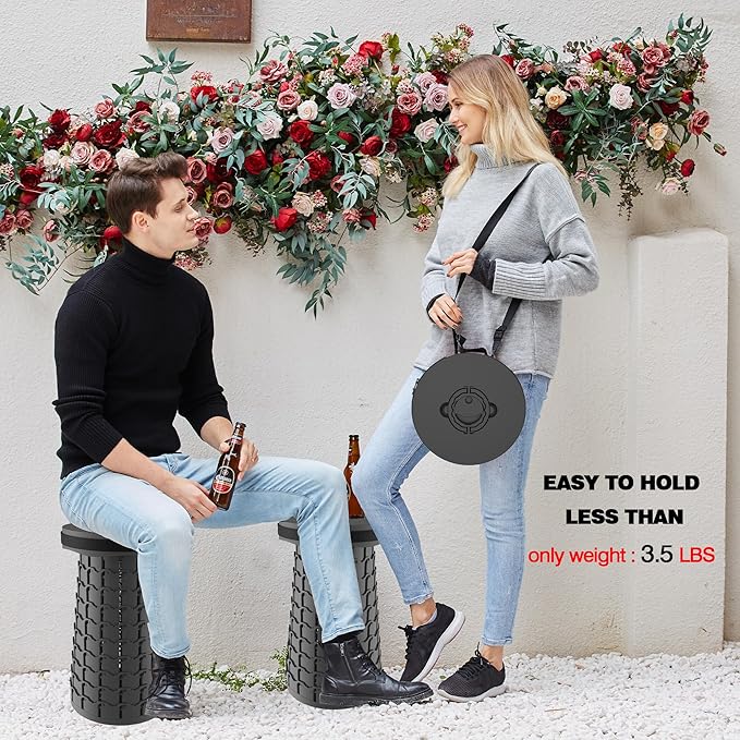 ALEVMOOM Upgraded XXL Collapsilbe Stool with Cushion,More Sturdy and Height 19.7“,D11.8”,Portable and Lightweight Adjustable Telescoping Stool for Camping Hiking BBQ Max Loading 1000Ibs