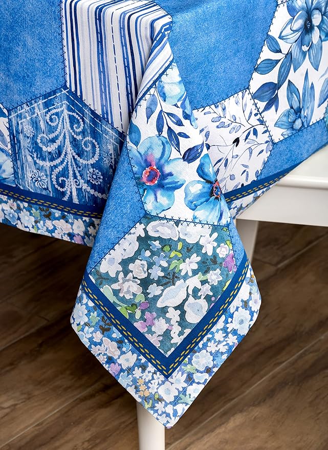 Maison d' Hermine Table Cloth Rectangle Table 100% Cotton 70 x 90 Inches Tablecloth Reusable Decorative for Dining Room, Farmhouse, Home, Party, Festive & Wedding Spring Summer - Summer Blues
