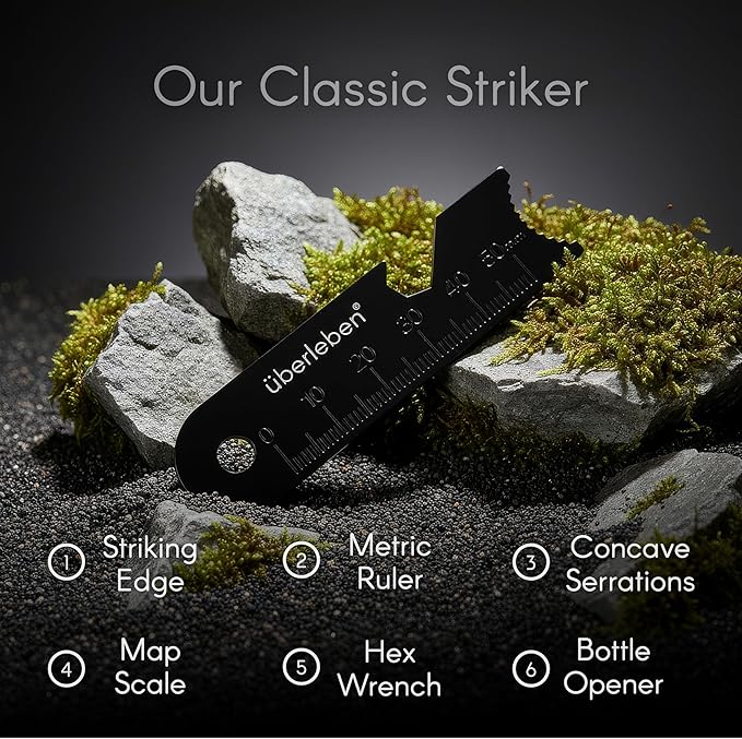 Überleben | Kräftig PRO Ferro Rod Fire Starter Survival Tool – Up to 20,000 Strikes, 1/2" Thick Fire Steel with Hardwood Handle, Multi-Tool Striker & Lanyard – Waterproof Camping Essentials
