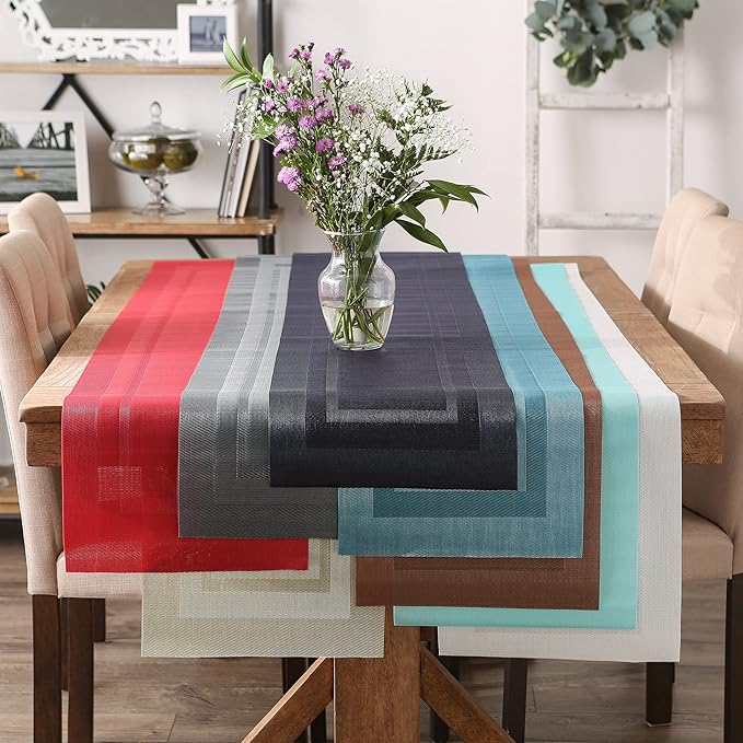 DII PVC Tabletop Collection Woven Indoor/Outdoor, Table Runner, 14x72, Aqua