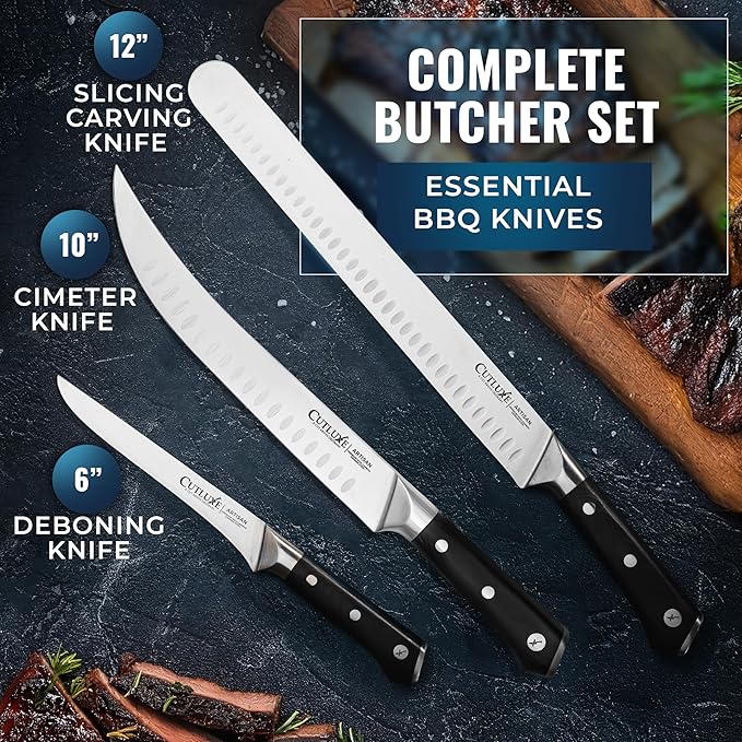 Cutluxe Butcher Knife Set – BBQ Brisket, Breaking & Boning Knife – Slicing Carving Knife Set for Meat Cutting, Ultra Sharp German Steel, Full Tang, Ergonomic Handles, Grilling Gifts for Men