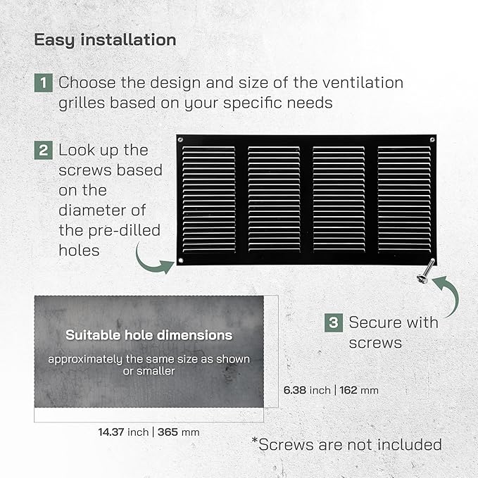 Vent Systems 16" x 8" Inch Black Metal Air Vent Cover - Louvered Wall Grille with Built-in Mesh Screen - Weather Resistant HVAC Duct Cover for Exhaust and Supply in Home, Garage - Indoor & Outdoor Use