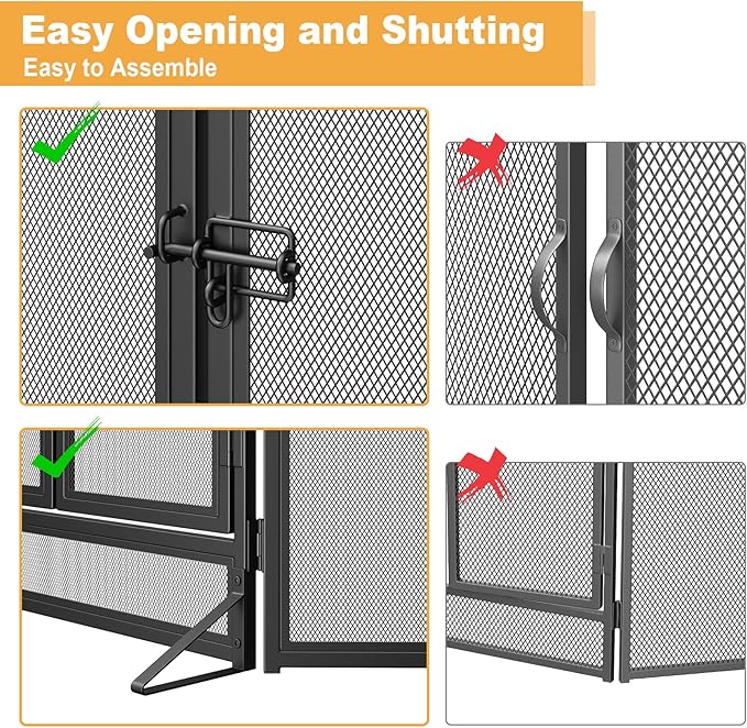 Mr IRONSTONE 3 Panel Fireplace Screen 51.5" W x 32.5" H Modern Foldable with Wrought Metal Decorative Mesh, Heavy Duty Fire Spark Guard Cover for Home Decor Indoor, Black
