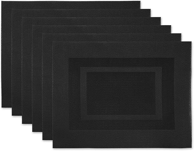 DII PVC Tabletop Collection Woven Indoor/Outdoor, Placemat Set, 13x17.25, Black, 6 Piece (Pack of 12)
