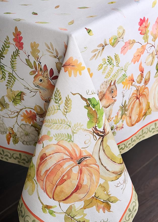 Maison d' Hermine Table Cloth Rectangle Table 100% Cotton 60 x 90 Inches Fall Tablecloth Reusable Everyday Use for Thanksgiving Christmas Decorations Dining Farmhouse Party (Pumpkin Passion)